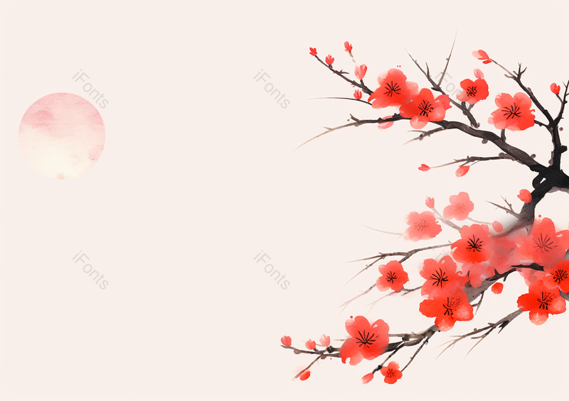 一直红梅盛开古代艺术水墨画摄影,高清,摄影图,摄影图片,图片大全,摄影图免费下载